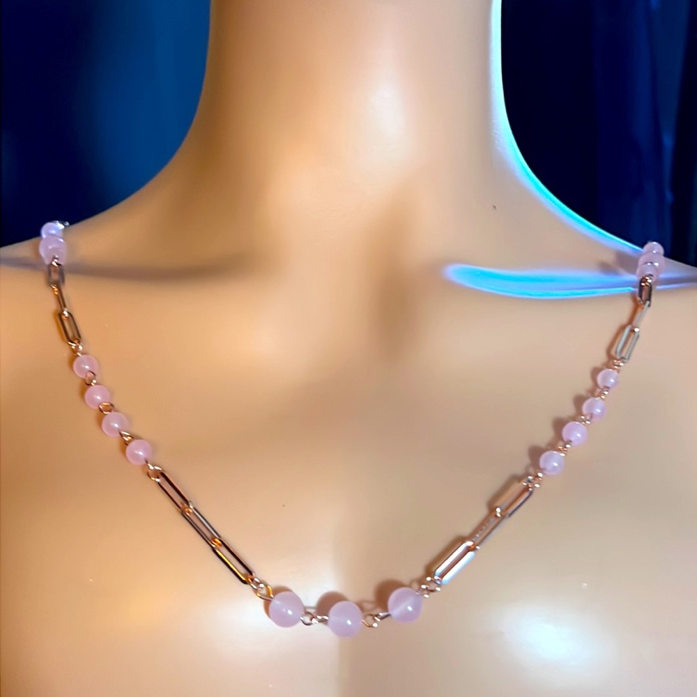 Rose Quartz Paper Clip Necklace